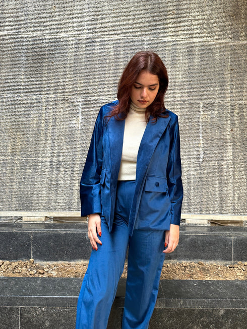 Blue Velvet Blazer Set